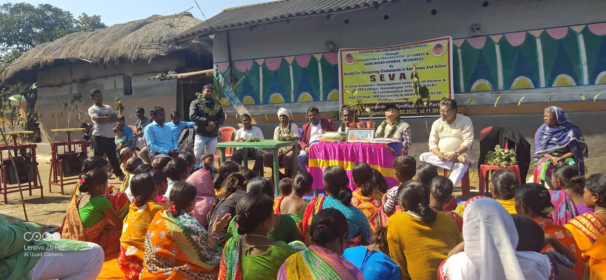 SEVAA community meeting in Saparambera village with villagers gathered for awareness programs