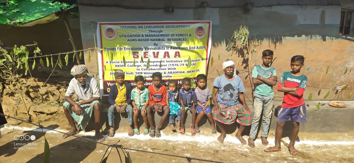 Children and villagers participating in SEVAA's livelihood development training programs